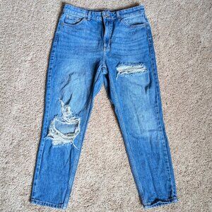 Topshop Jeans Womens Sz 32 Blue Mom High Waist Tapered Distressed Ripped Cotton